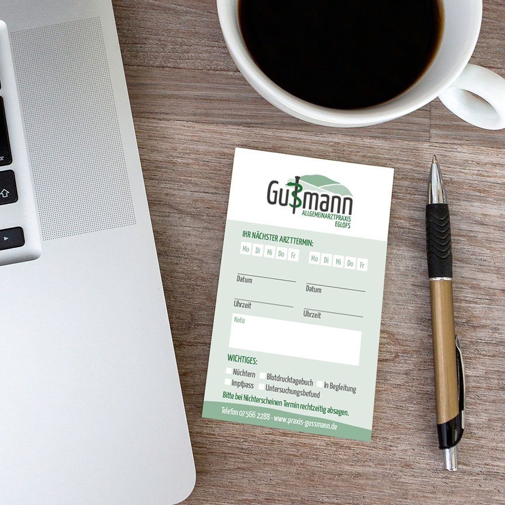 die KENNste! – Allgemeinarztpraxis Gußmann – Gestaltung eines Terminblocks inklusive Druckabwicklung