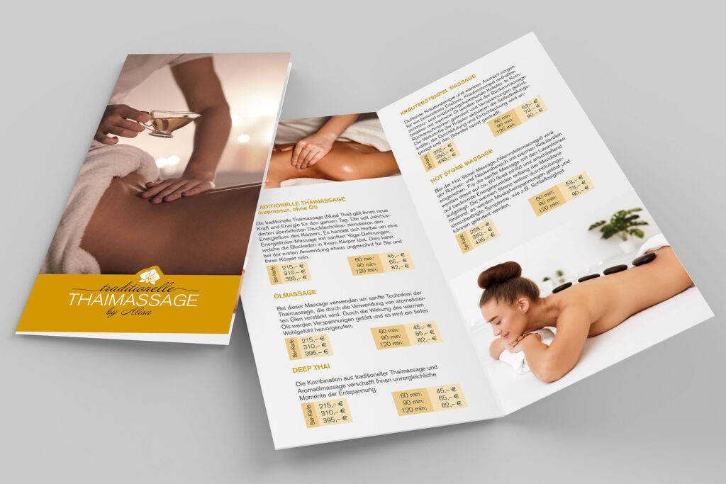 Angebots-Flyer für traditionelle Thaimassage by Alisa